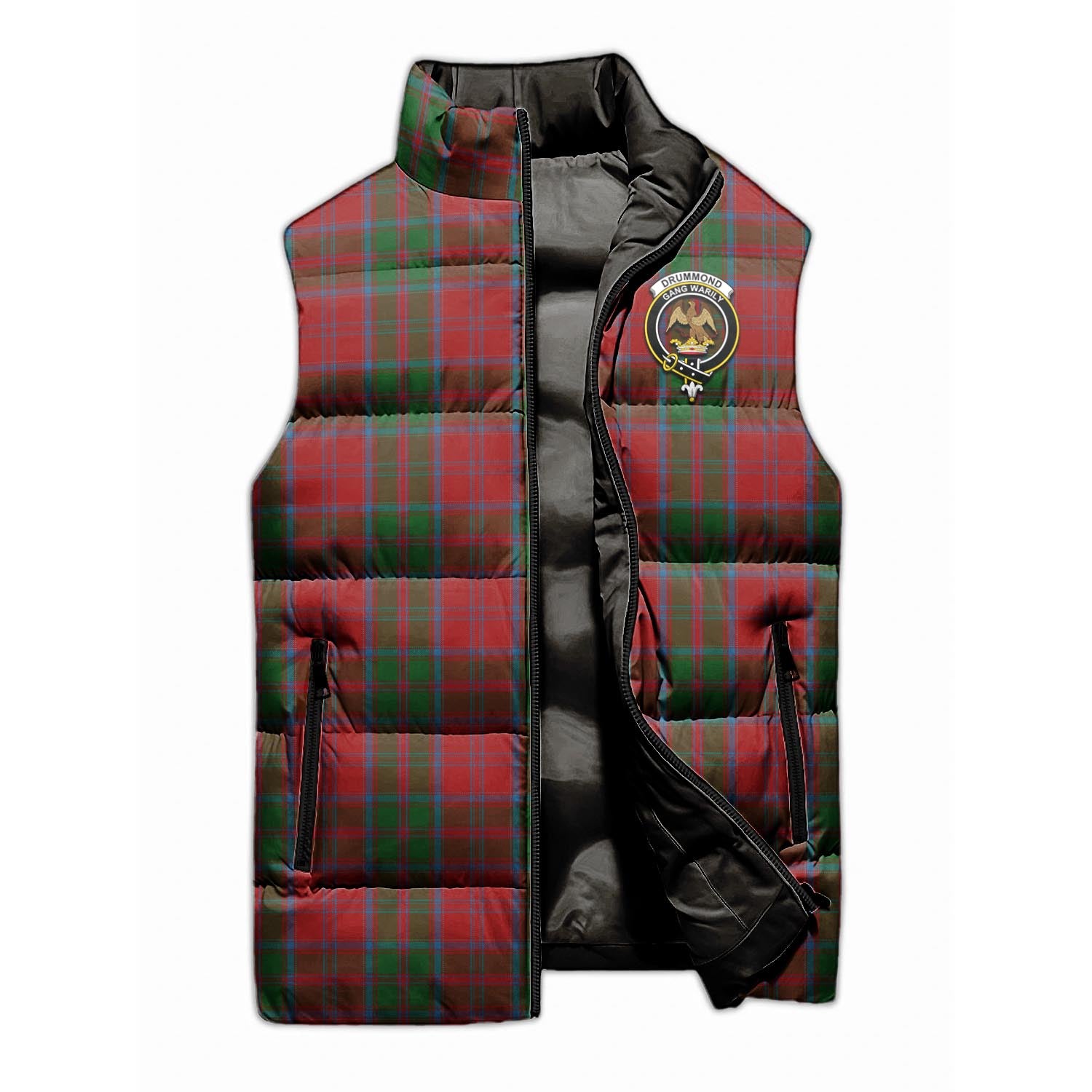 Drummond Tartan Sleeveless Puffer Jacket with Family Crest - Tartanvibesclothing