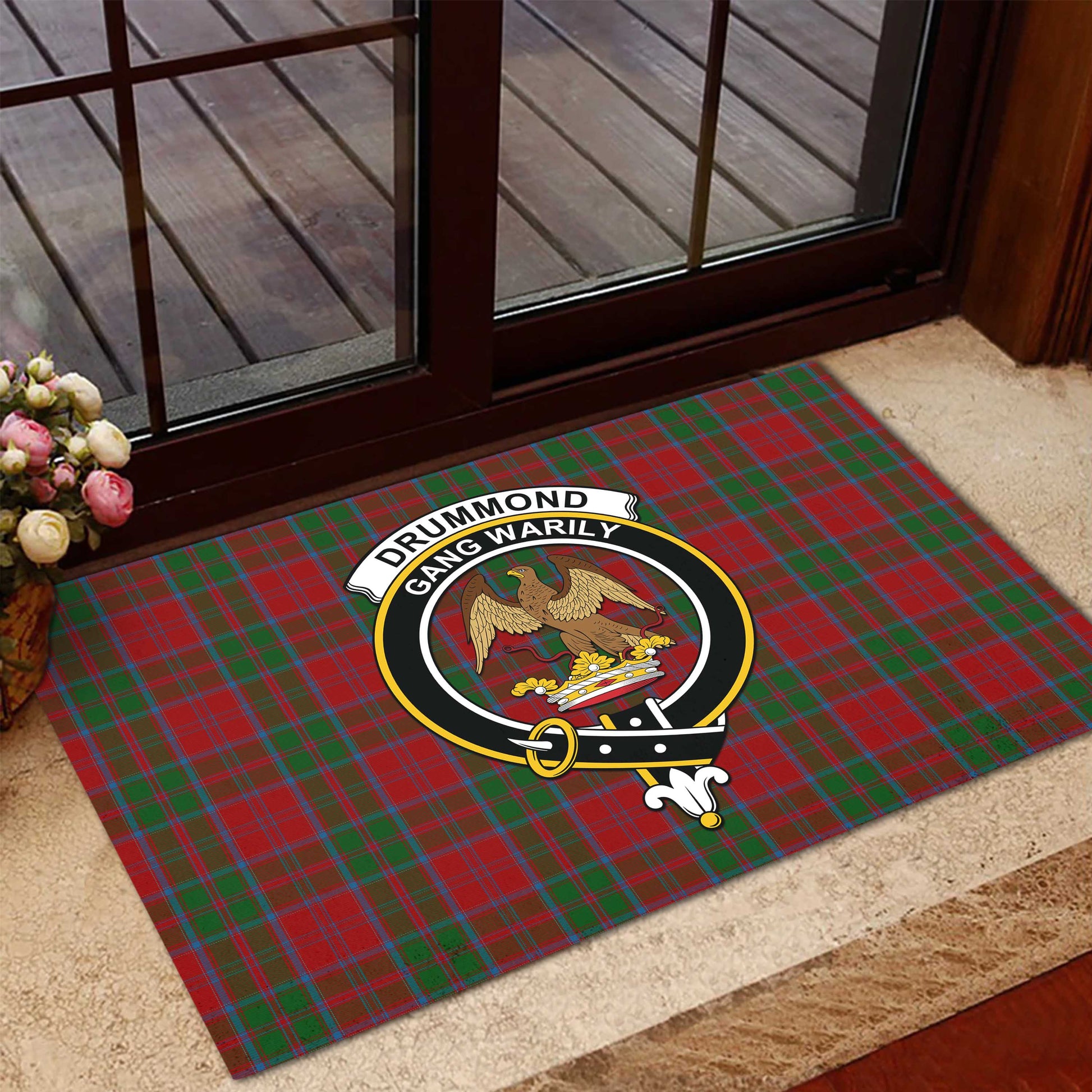 Drummond Tartan Door Mat with Family Crest - Tartanvibesclothing