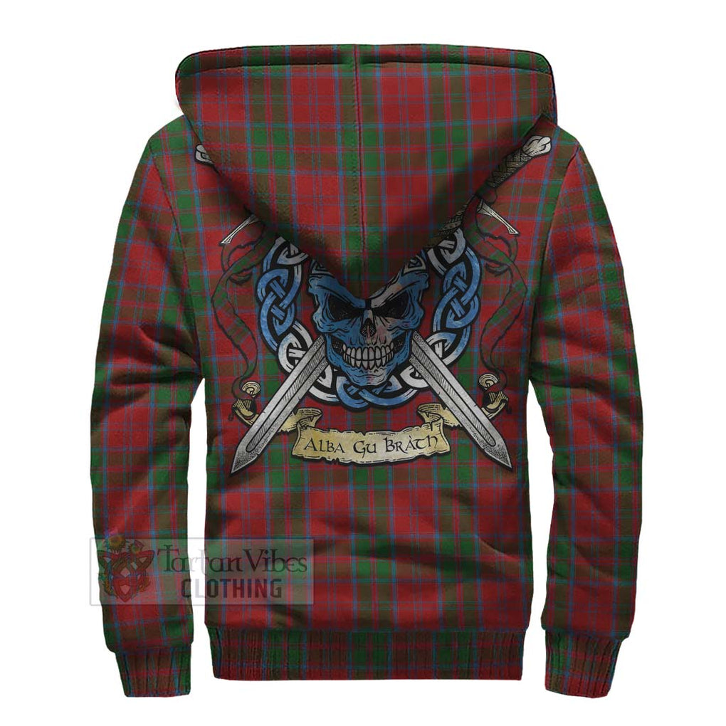 Tartan Vibes Clothing Drummond Tartan Sherpa Hoodie with Family Crest Celtic Skull Style