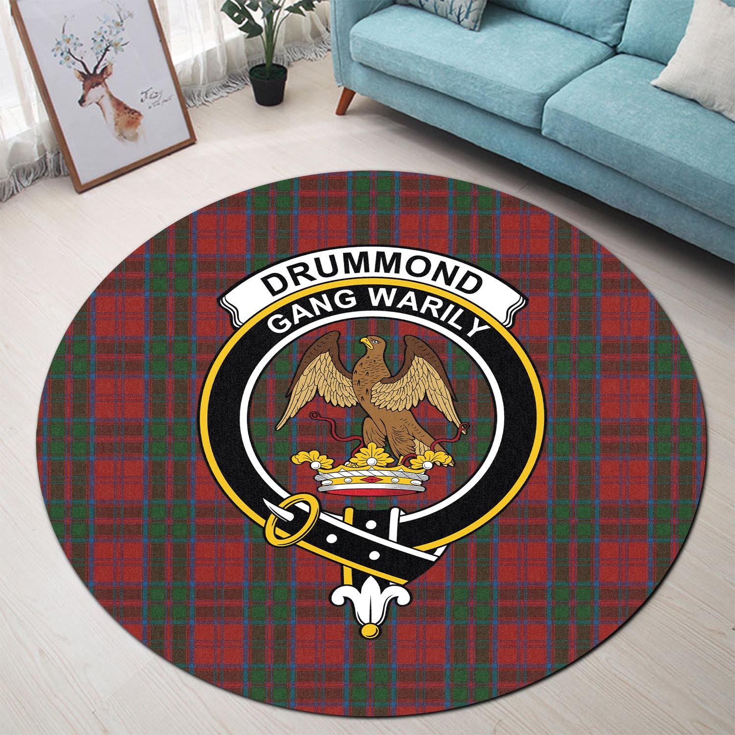 Drummond Tartan Round Rug with Family Crest - Tartanvibesclothing