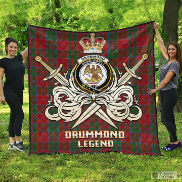 Drummond Tartan Quilt with Clan Crest and the Golden Sword of Courageous Legacy
