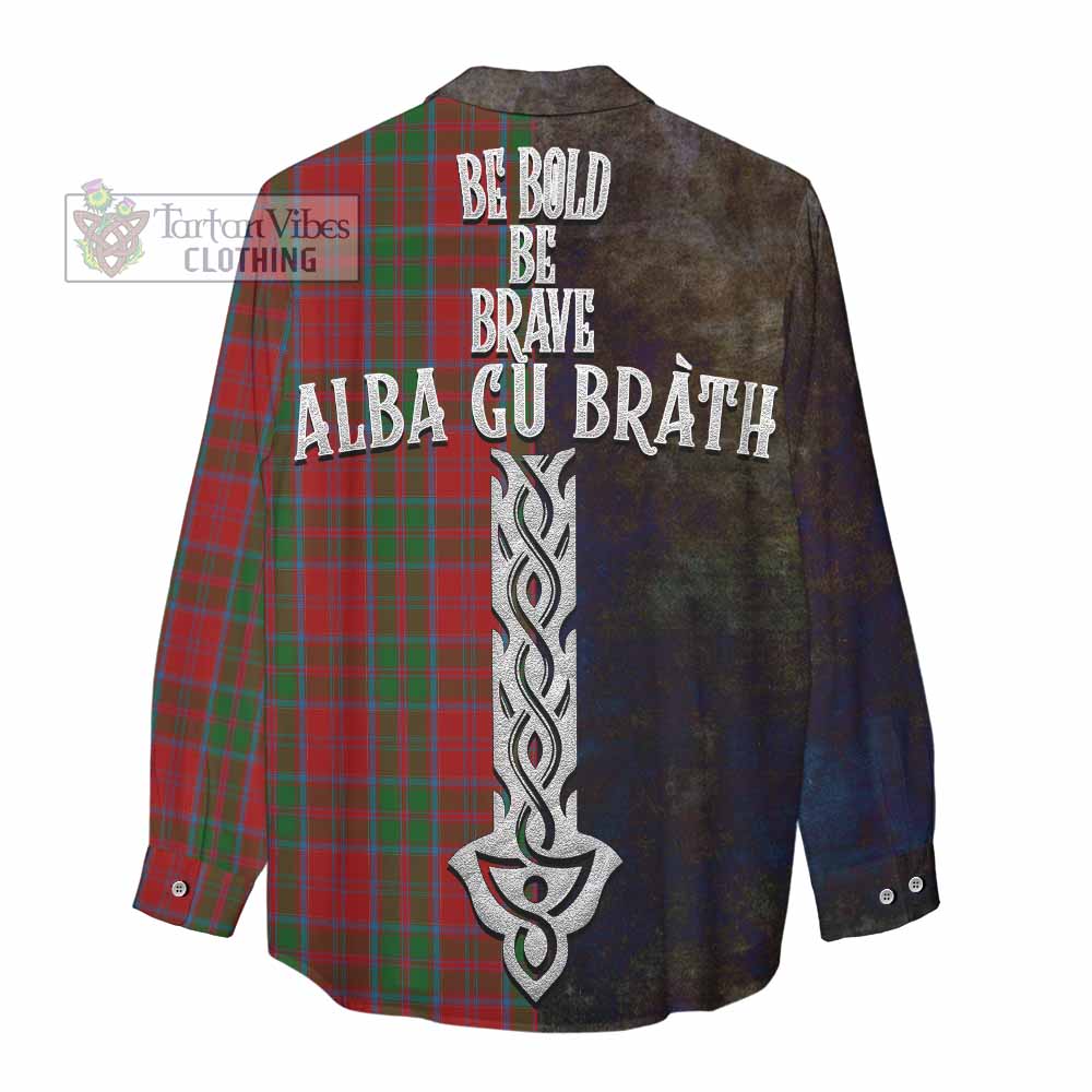 Tartan Vibes Clothing Drummond Tartan Family Crest Women's Casual Shirt Alba Gu Brath Be Brave Lion Ancient Style