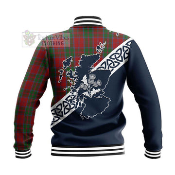 Drummond Tartan Baseball Jacket Featuring Thistle and Scotland Map