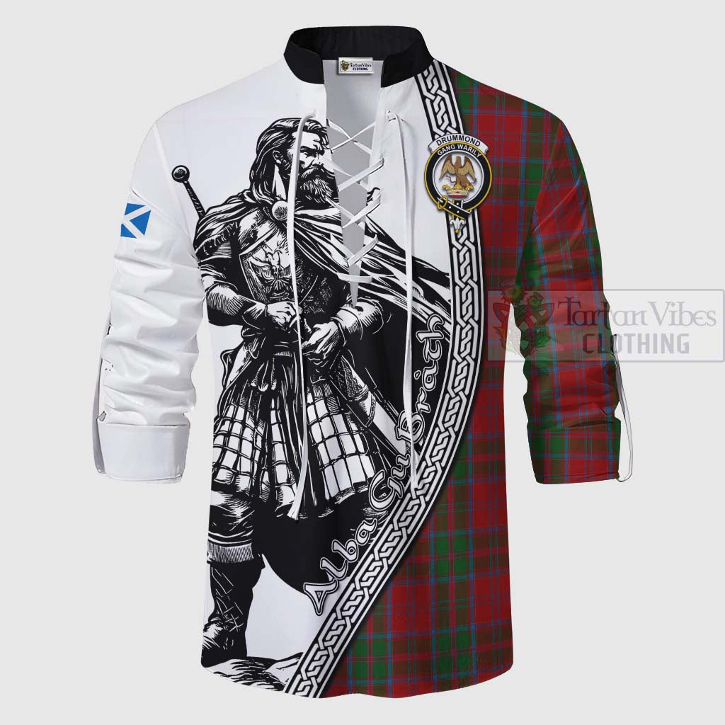 Tartan Vibes Clothing Drummond Tartan Clan Crest Ghillie Kilt Shirt with Highlander Warrior Celtic Style
