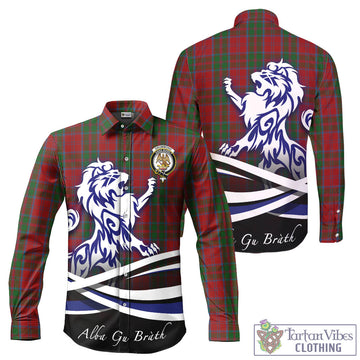 Drummond Tartan Long Sleeve Button Up Shirt with Alba Gu Brath Regal Lion Emblem