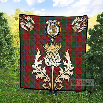 Drummond Tartan Quilt with Family Crest and Golden Thistle Style