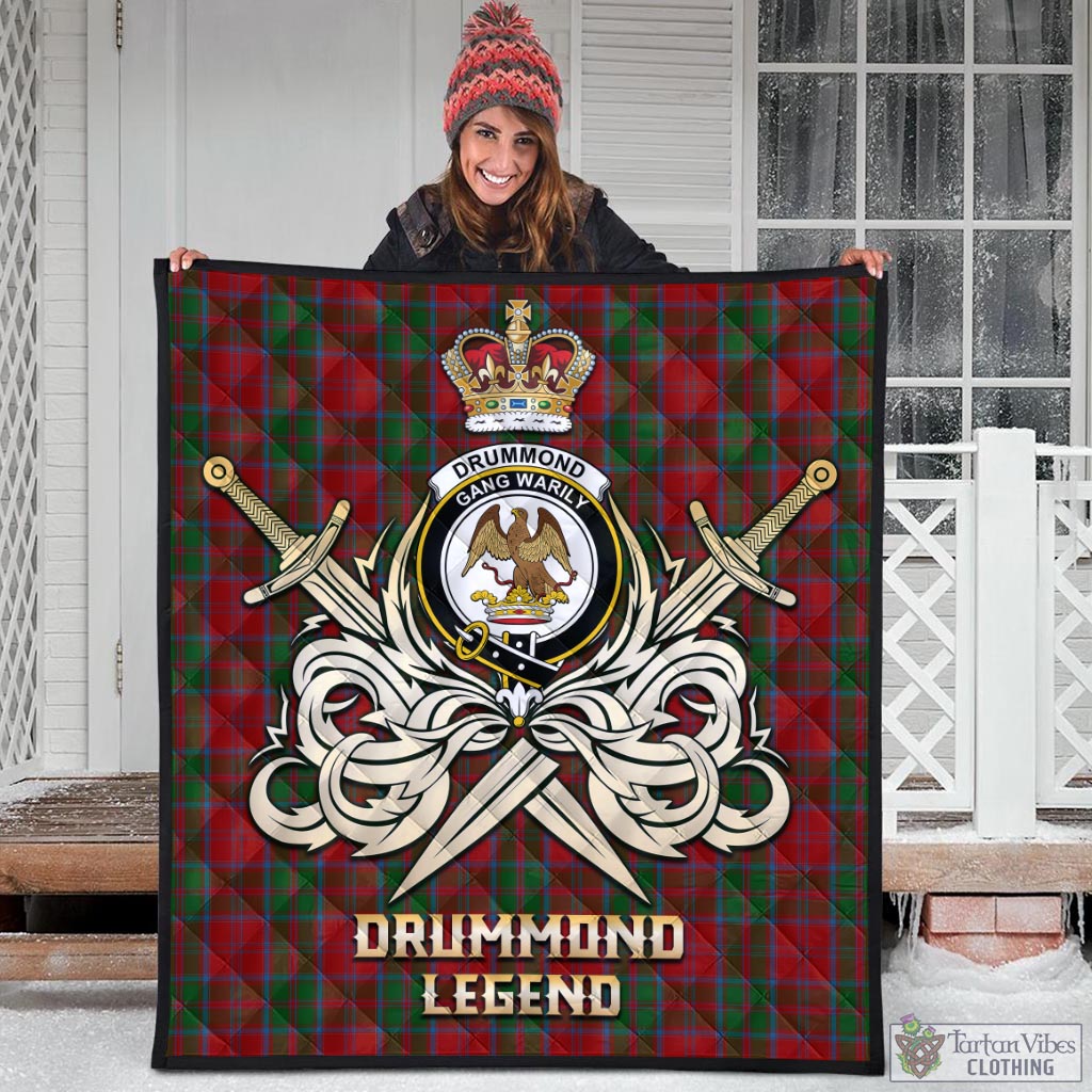 Tartan Vibes Clothing Drummond Tartan Quilt with Clan Crest and the Golden Sword of Courageous Legacy