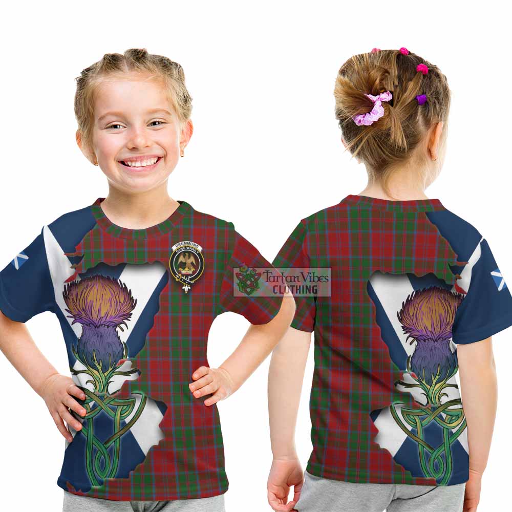Tartan Vibes Clothing Drummond Tartan Family Crest Kid T-Shirt Scottish Thistle Celtic Inspired