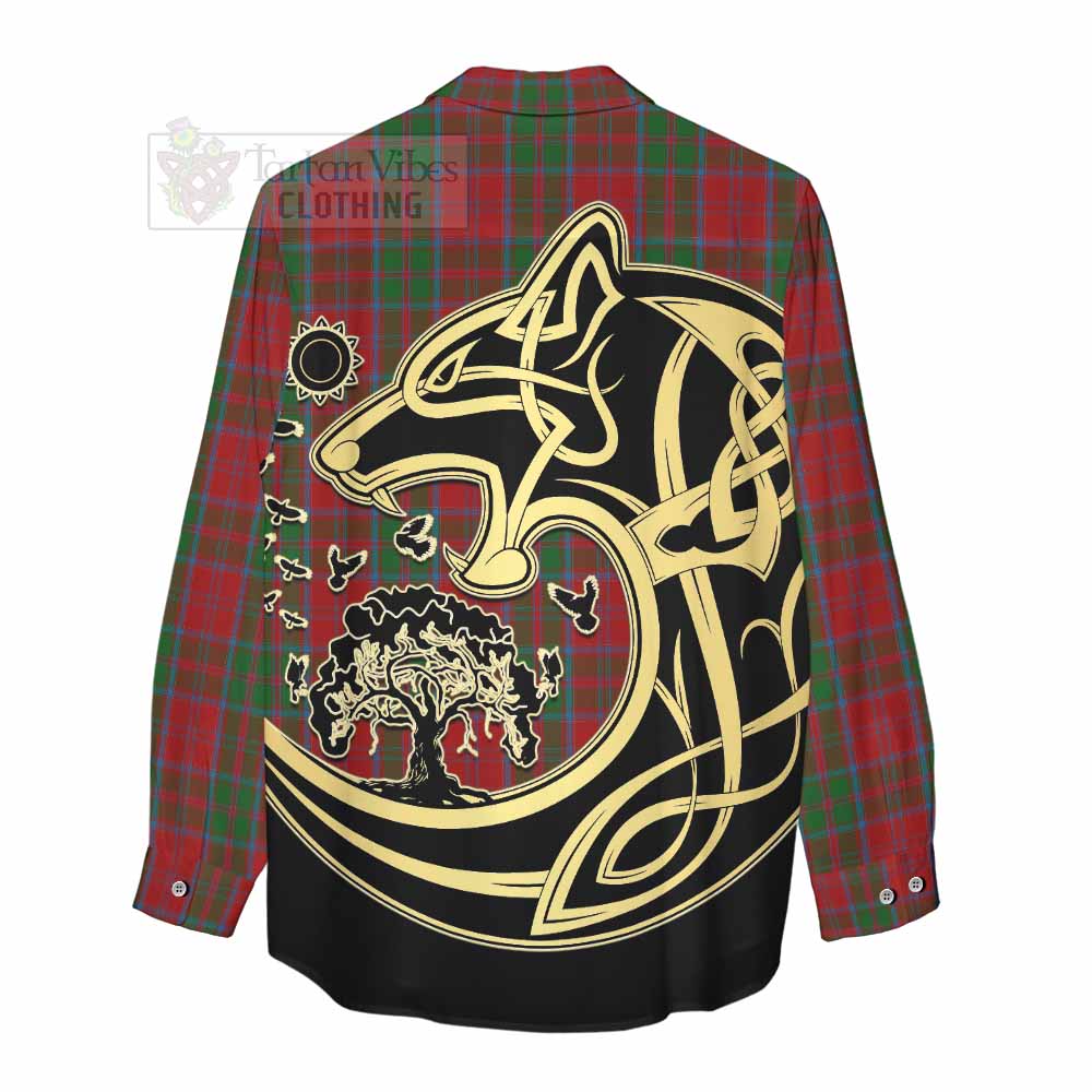 Tartan Vibes Clothing Drummond Tartan Women's Casual Shirt with Family Crest Celtic Wolf Style