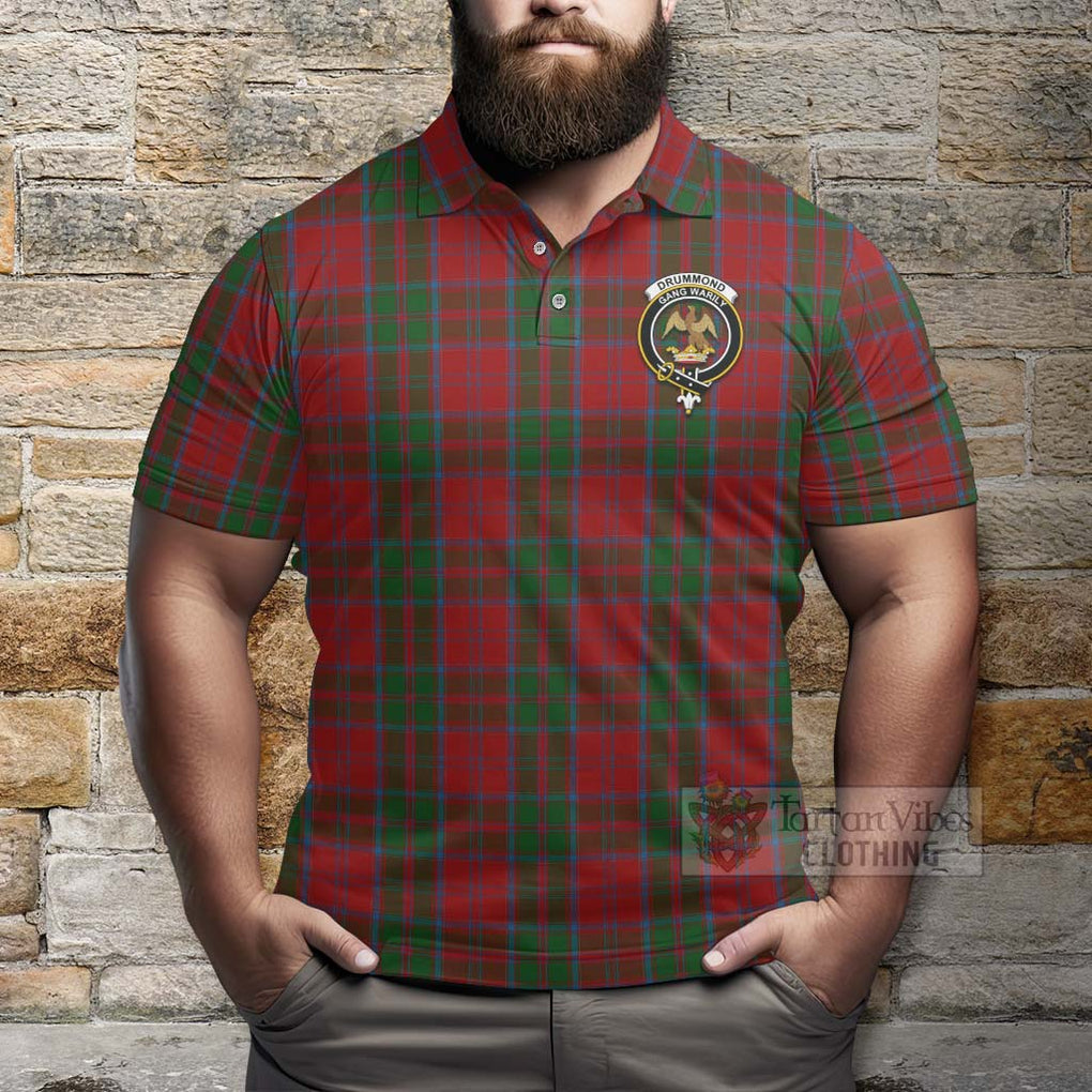 Tartan Vibes Clothing Drummond Tartan Polo Shirt with Family Crest and Bearded Skull Holding Bottles of Whiskey