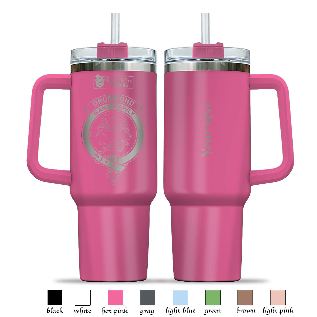 Tartan Vibes Clothing Drummond Engraved Family Crest Tumbler with Handle