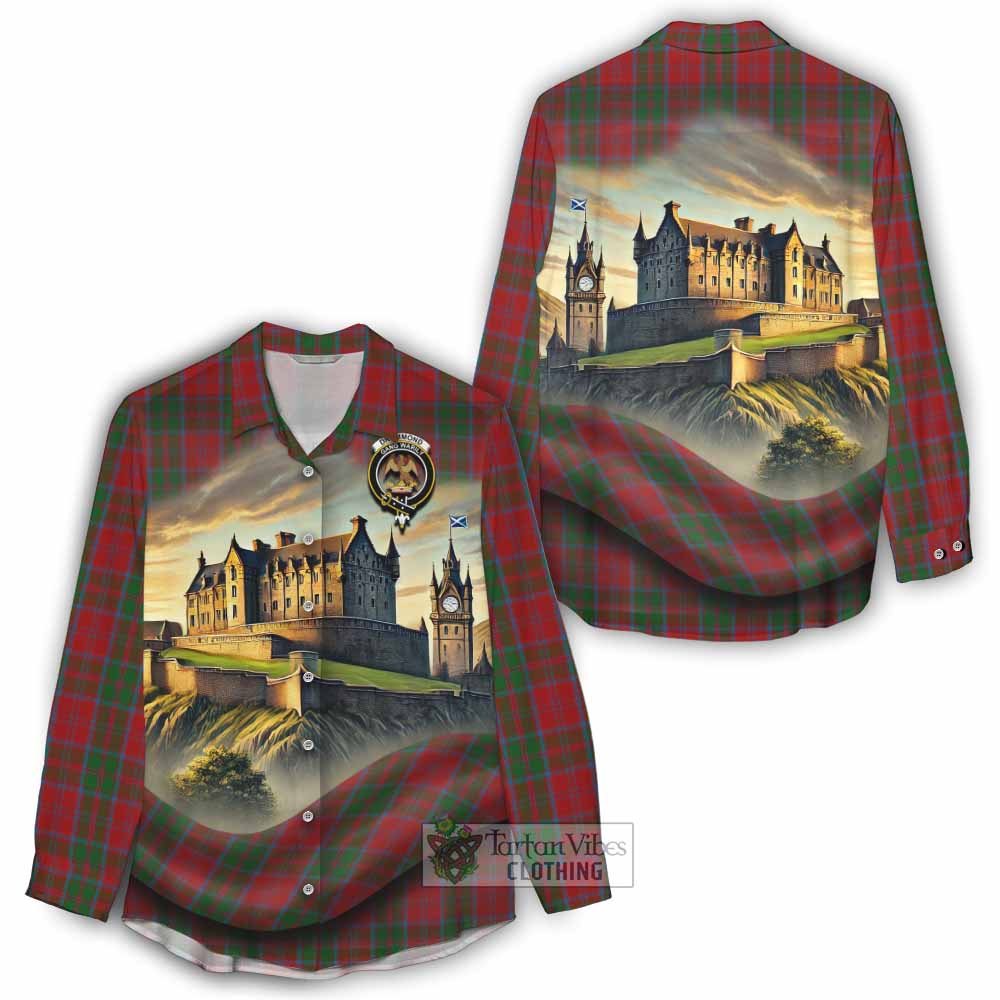 Tartan Vibes Clothing Drummond Tartan Family Crest Women's Casual Shirt with Scottish Ancient Castle Style