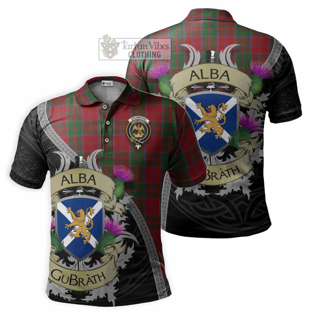 Tartan Vibes Clothing Drummond Tartan Family Crest Polo Shirt Lion Rampant Royal Thistle Shield Celtic Inspired