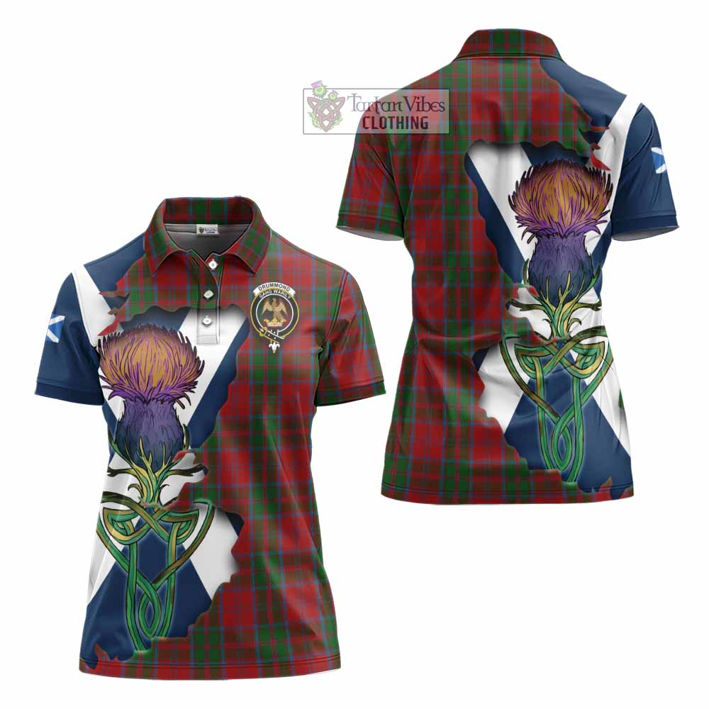 Tartan Vibes Clothing Drummond Tartan Family Crest Women's Polo Shirt Scottish Thistle Celtic Inspired