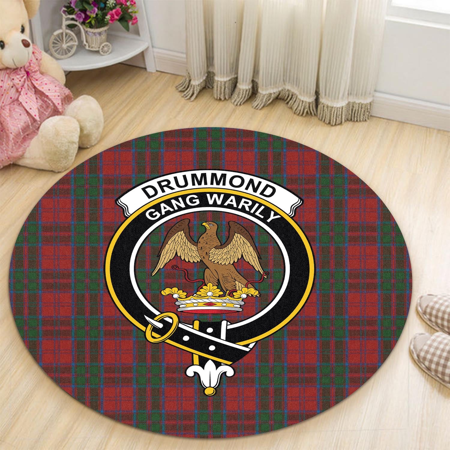 Drummond Tartan Round Rug with Family Crest - Tartanvibesclothing