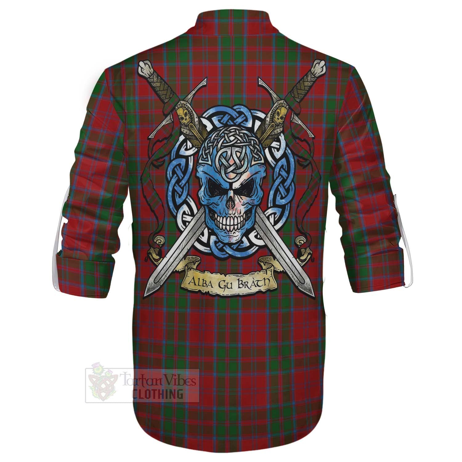 Tartan Vibes Clothing Drummond Tartan Ghillie Kilt Shirt with Family Crest Celtic Skull Style