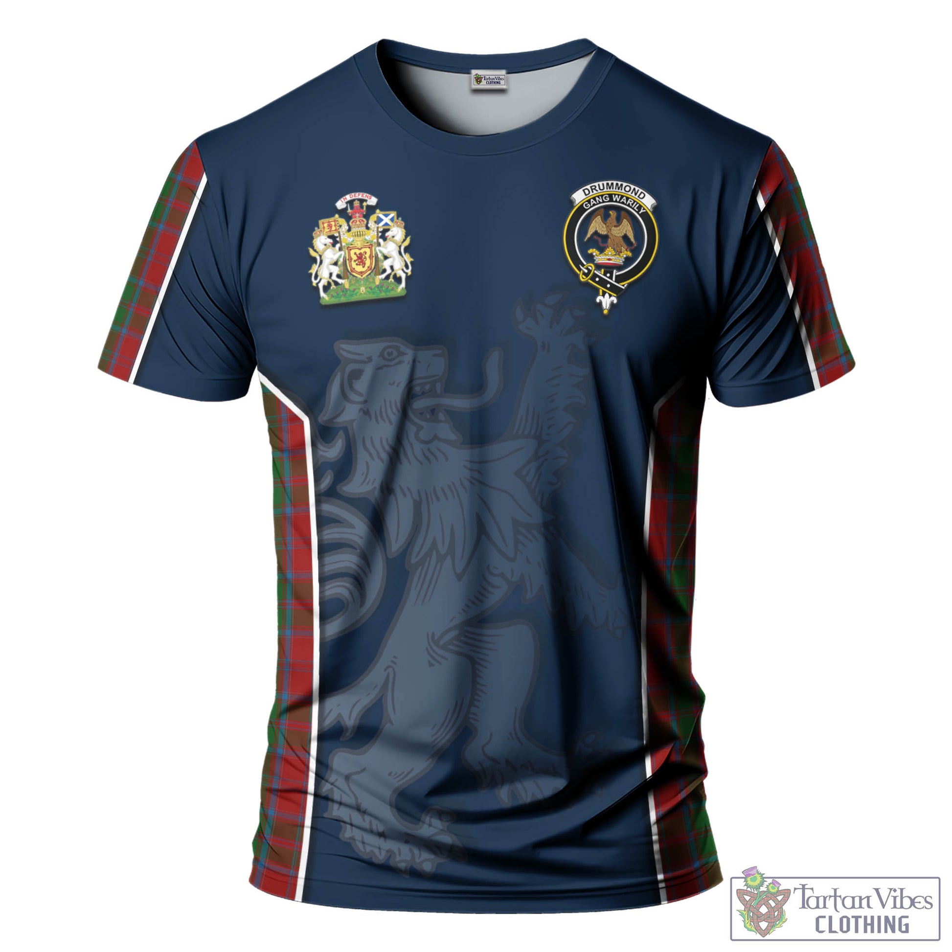 Tartan Vibes Clothing Drummond Tartan T-Shirt with Family Crest and Lion Rampant Vibes Sport Style