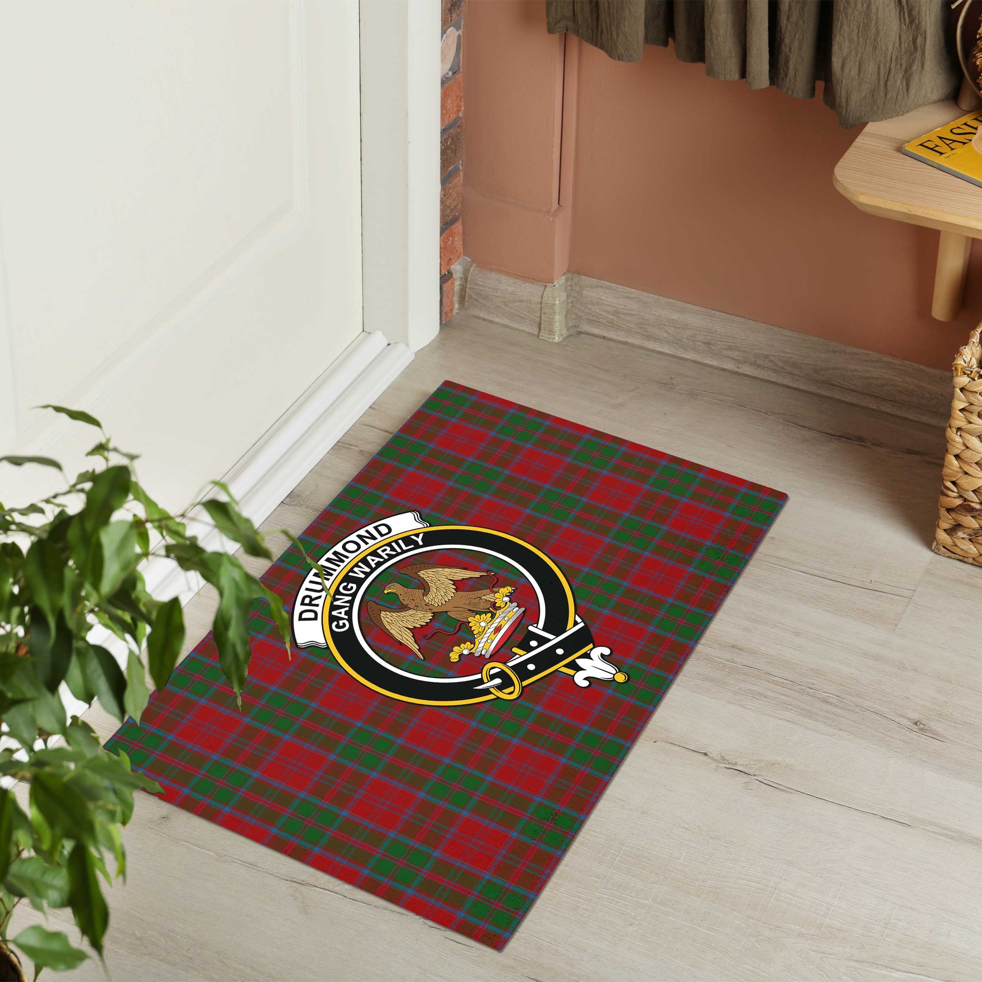 Drummond Tartan Door Mat with Family Crest - Tartanvibesclothing