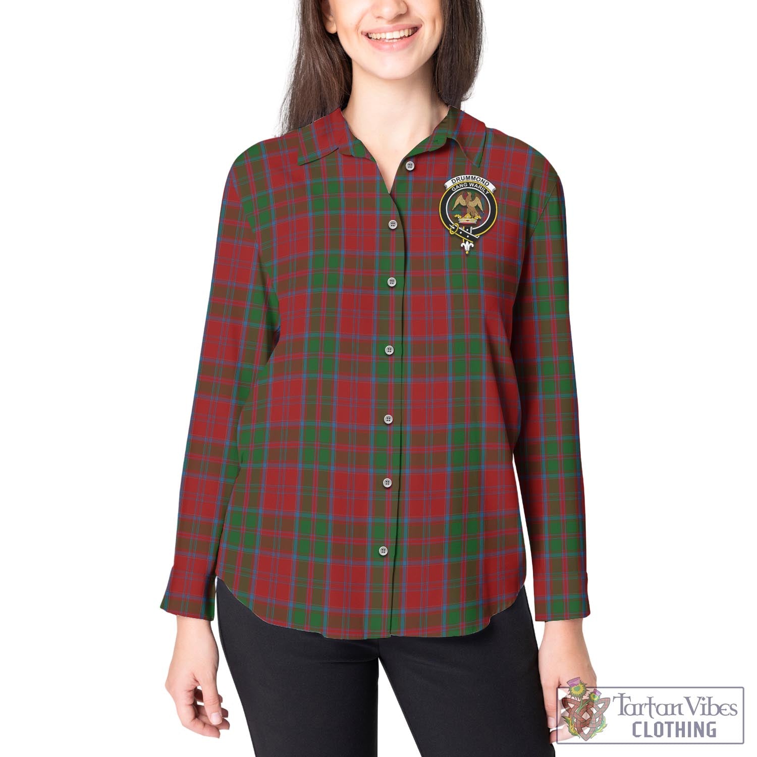 Tartan Vibes Clothing Drummond Tartan Womens Casual Shirt with Family Crest