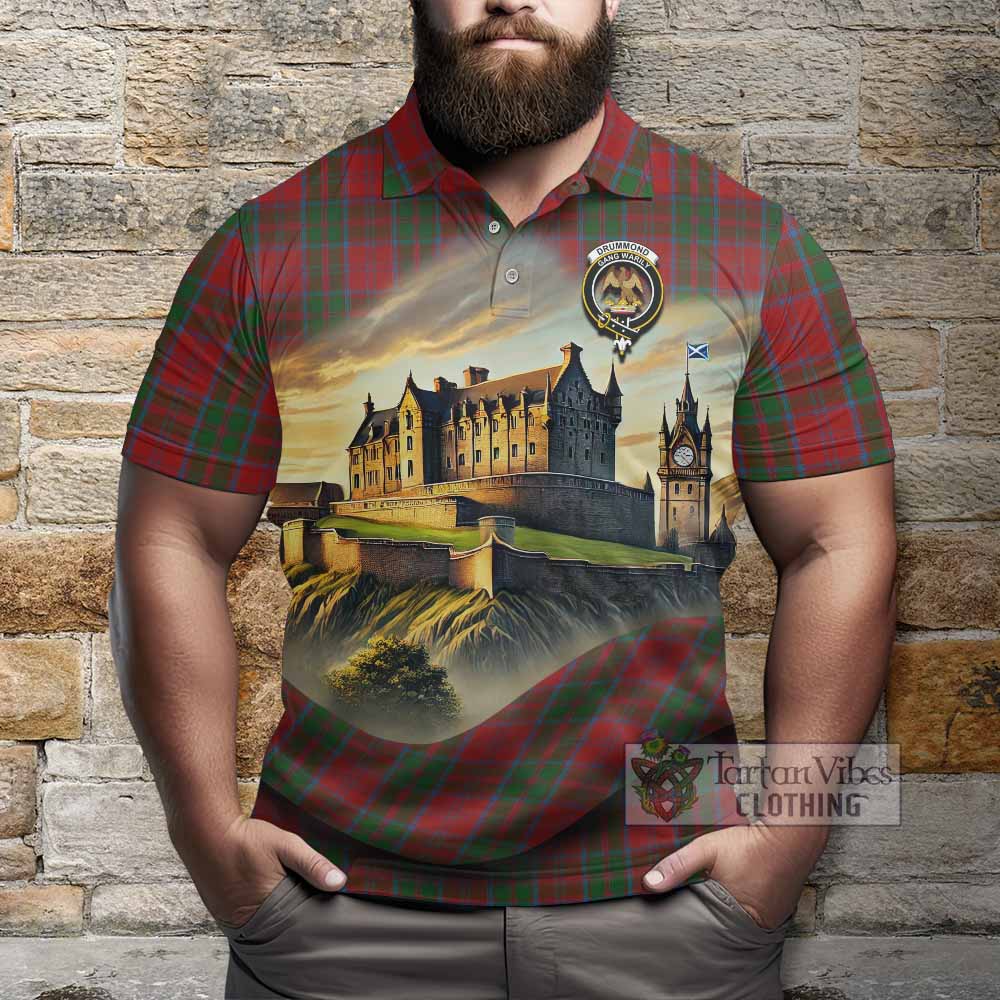 Tartan Vibes Clothing Drummond Tartan Family Crest Polo Shirt with Scottish Ancient Castle Stype