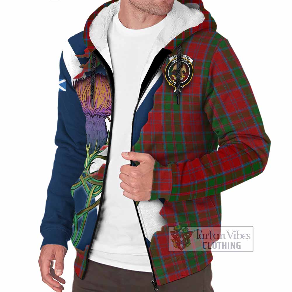 Tartan Vibes Clothing Drummond Tartan Family Crest Sherpa Hoodie Scottish Thistle Celtic Inspired