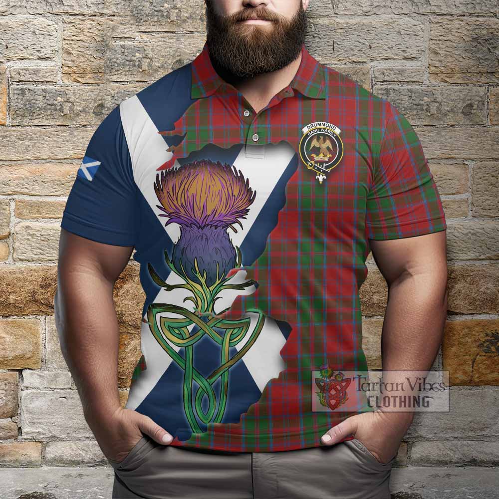 Tartan Vibes Clothing Drummond Tartan Family Crest Polo Shirt Scottish Thistle Celtic Inspired