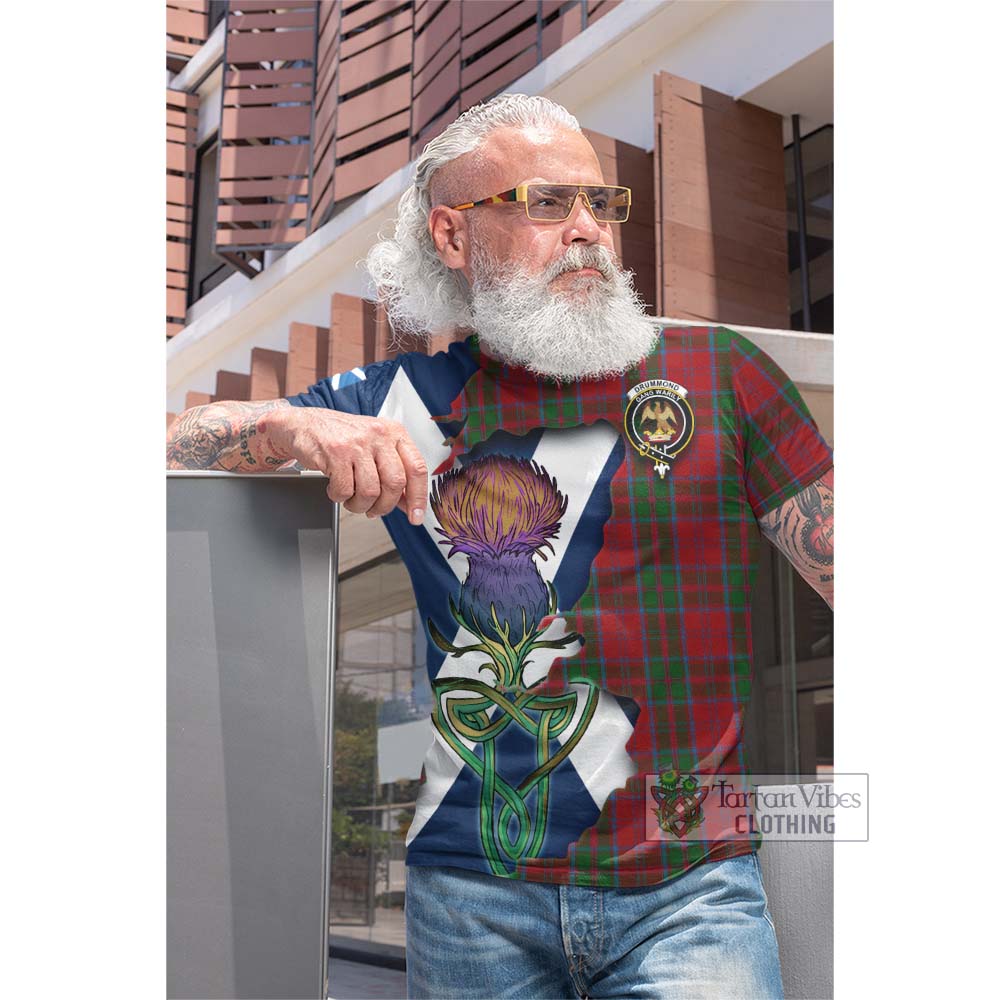 Tartan Vibes Clothing Drummond Tartan Family Crest Cotton T-shirt Scottish Thistle Celtic Inspired