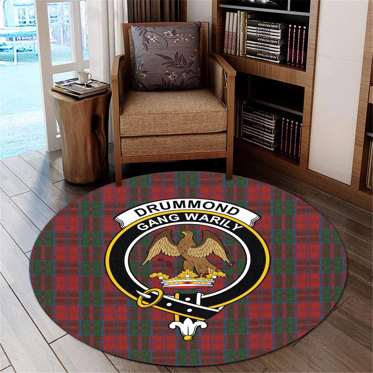 Drummond Tartan Round Rug with Family Crest - Tartanvibesclothing