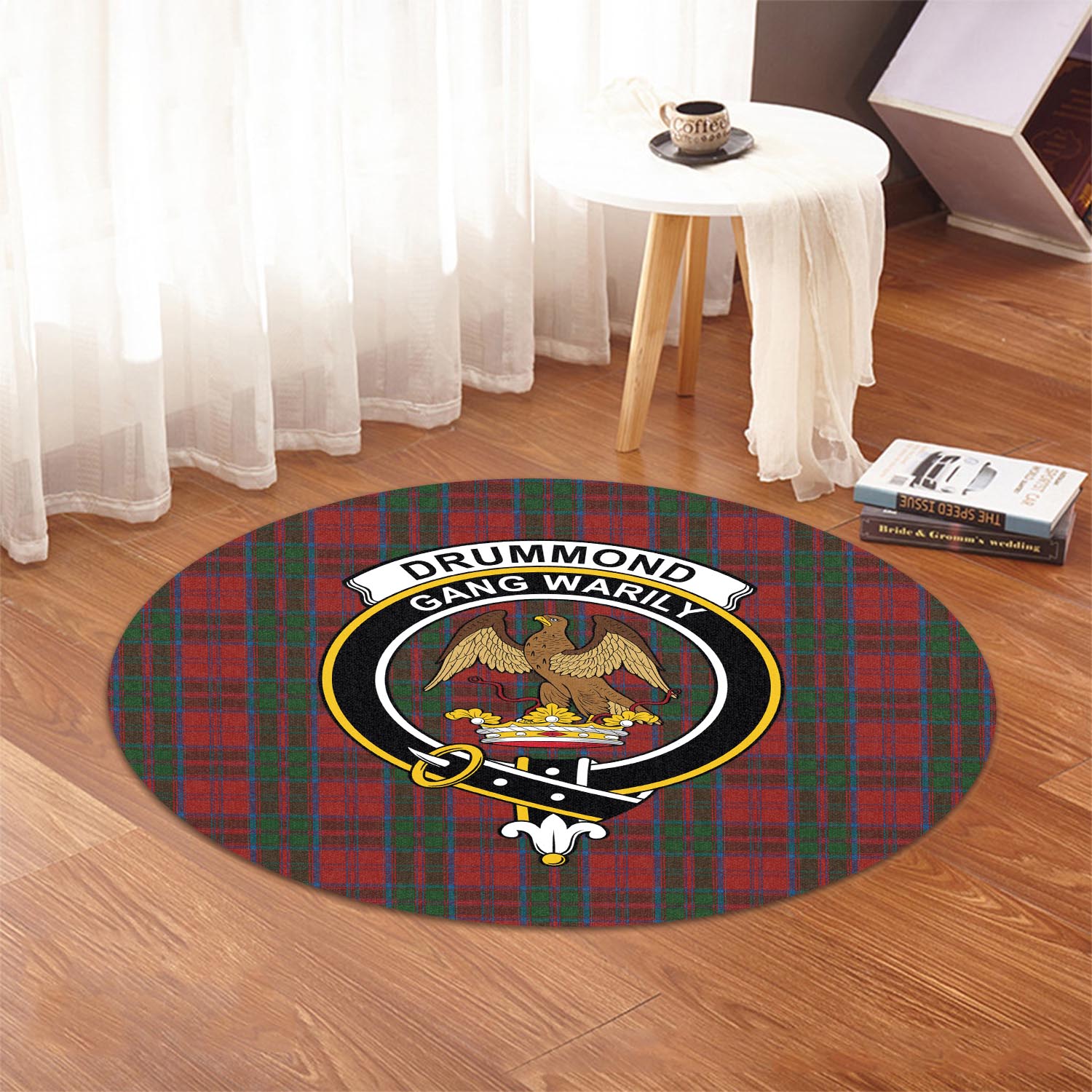Drummond Tartan Round Rug with Family Crest - Tartanvibesclothing