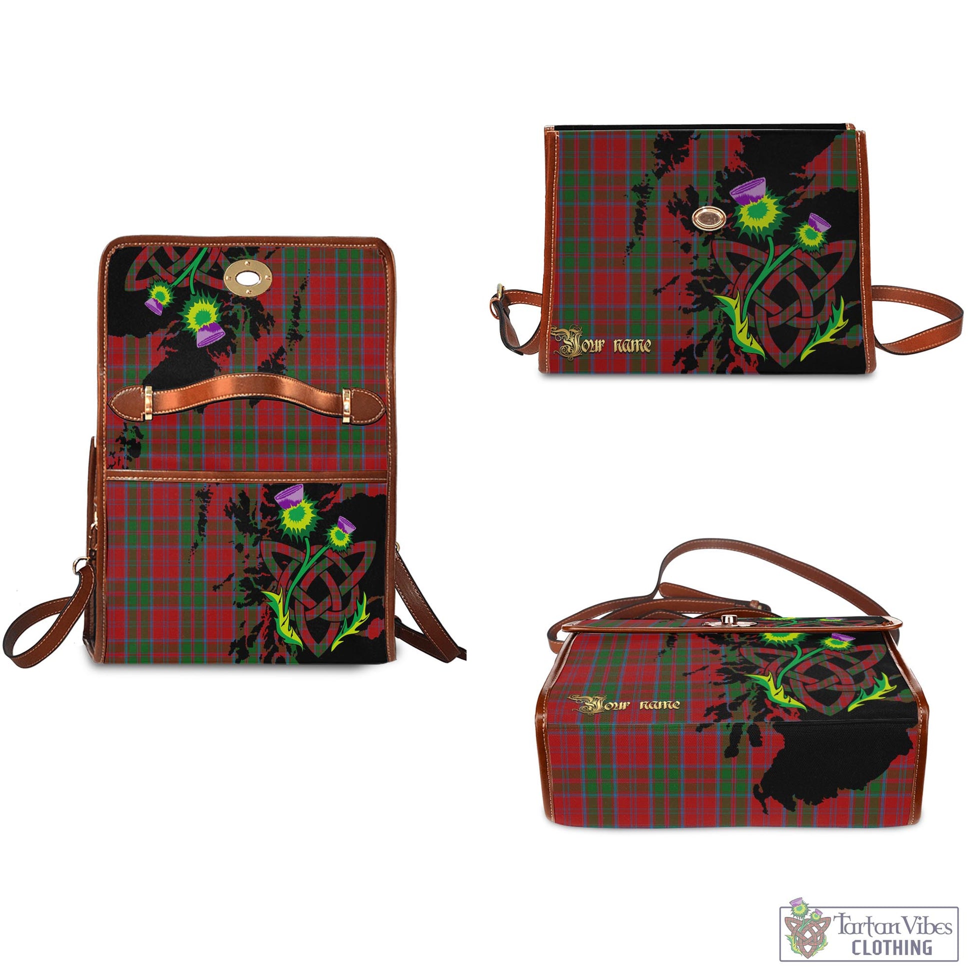Tartan Vibes Clothing Drummond Tartan Waterproof Canvas Bag with Scotland Map and Thistle Celtic Accents