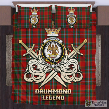 Drummond Ancient Tartan Bedding Set with Clan Crest and the Golden Sword of Courageous Legacy
