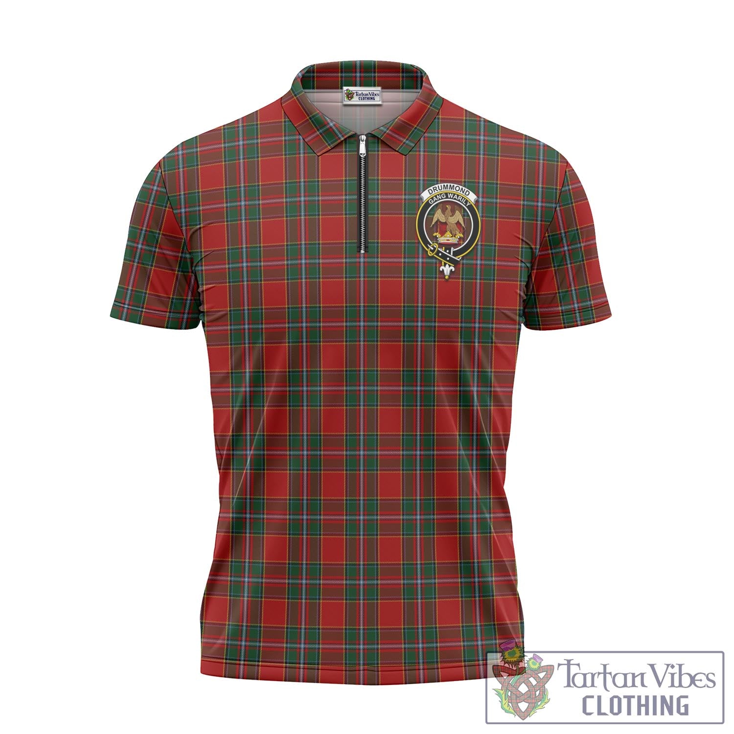 Tartan Vibes Clothing Drummond Ancient Tartan Zipper Polo Shirt with Family Crest