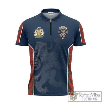 Drummond Ancient Tartan Zipper Polo Shirt with Family Crest and Lion Rampant Vibes Sport Style