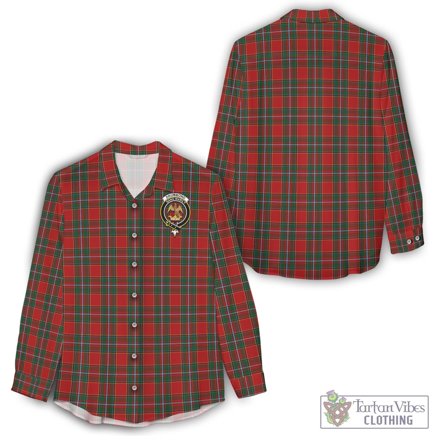 Tartan Vibes Clothing Drummond Ancient Tartan Womens Casual Shirt with Family Crest