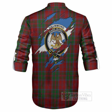 Drummond Clan Crest In Me Tartan Ghillie Shirt Scotland Flag Style