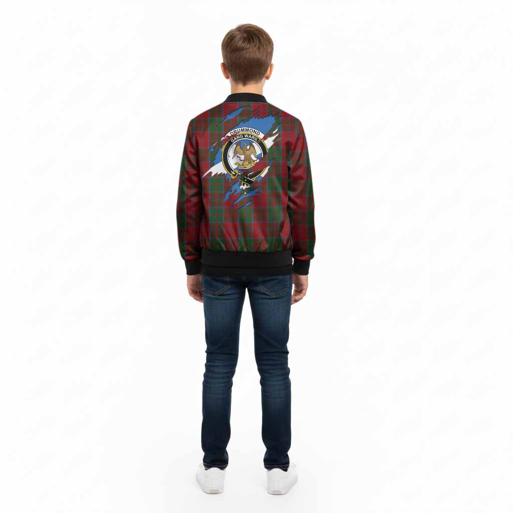 Drummond Clan Crest In Me Tartan Kid Bomber Jacket Scotland Flag Style