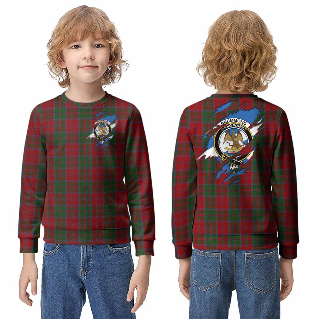 Drummond Clan Crest In Me Tartan Kid Knitted Sweatshirt Scotland Flag Style