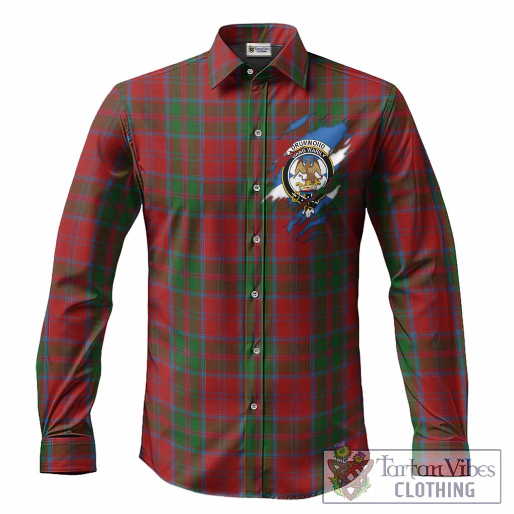 Drummond Clan Crest In Me Tartan Long Sleeve Button Shirts Scotland Flag Style