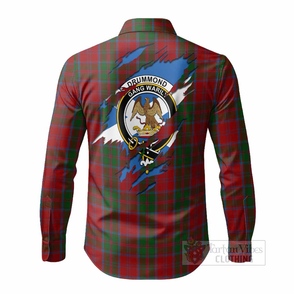 Drummond Clan Crest In Me Tartan Long Sleeve Button Shirts Scotland Flag Style