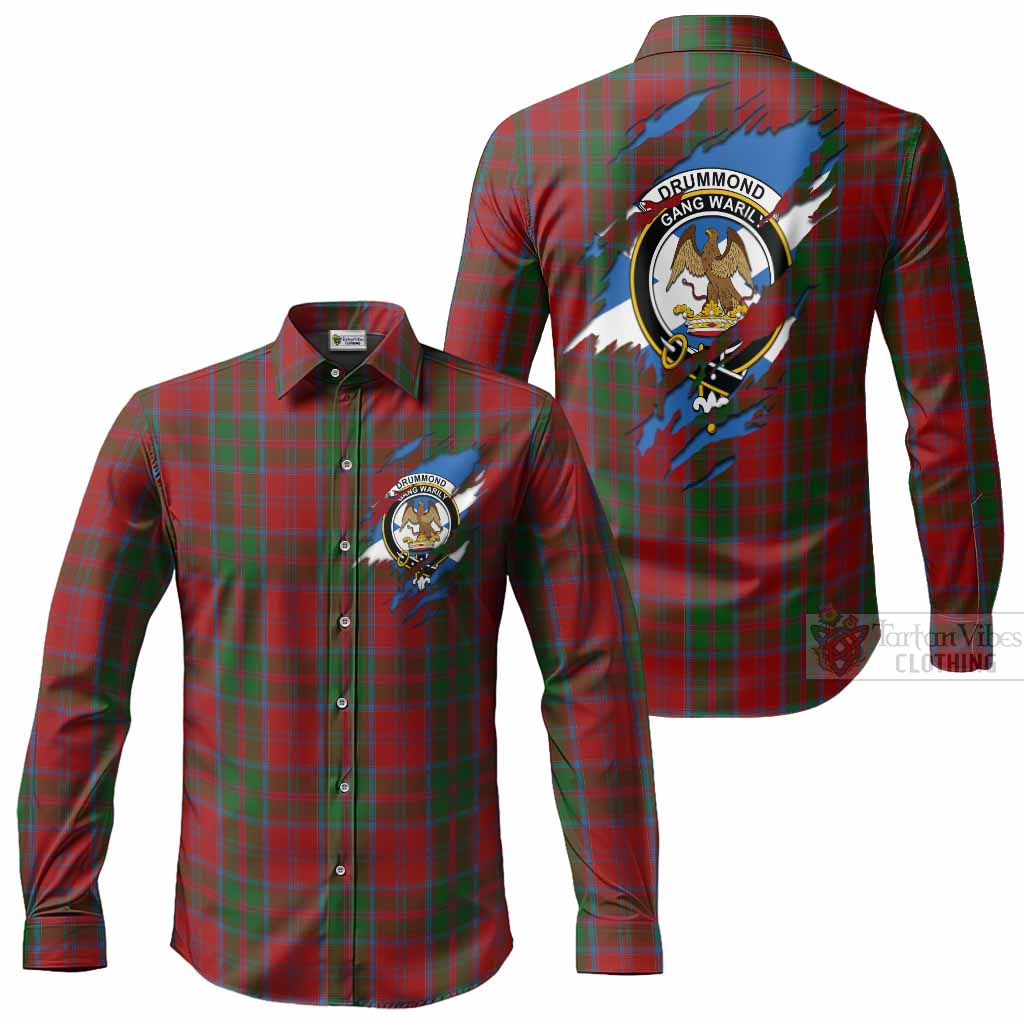 Drummond Clan Crest In Me Tartan Long Sleeve Button Shirts Scotland Flag Style
