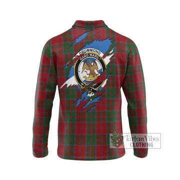 Drummond Clan Crest In Me Tartan Long Sleeve Polo Shirt Scotland Flag Style