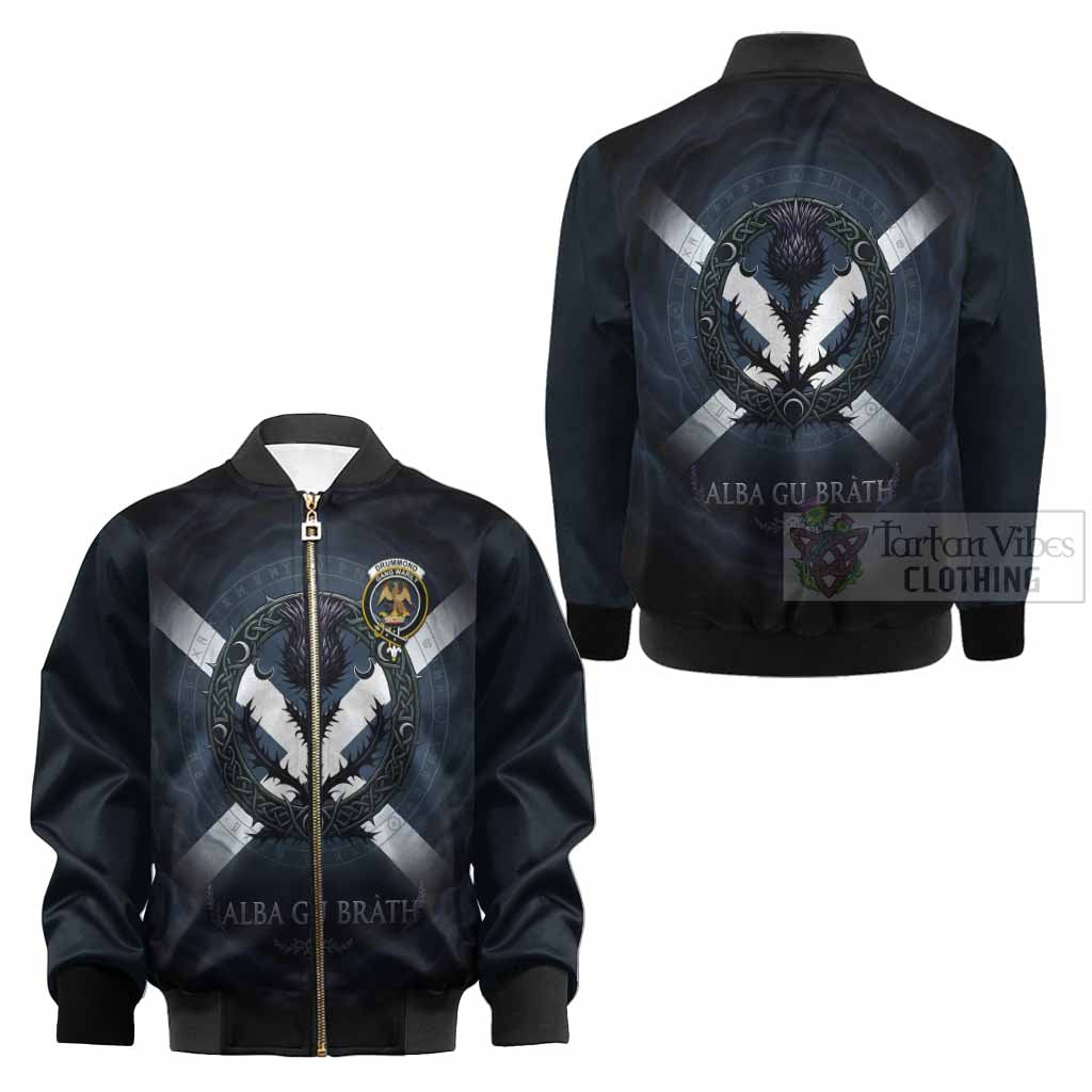 Drummond Clan Crest Kid Bomber Jacket with Celtic Knot Thistle and Saltire