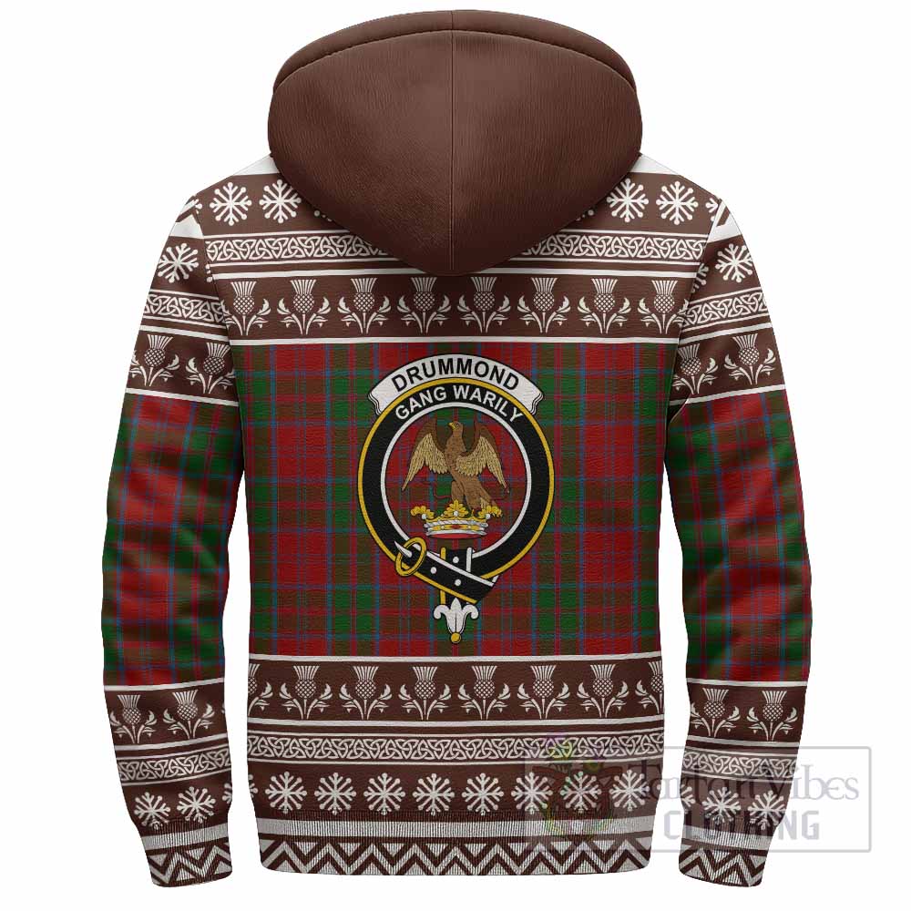 Drummond Clan Tartan Christmas Fleece Hoodie with Family Crest - Tartan Vibes Clothing