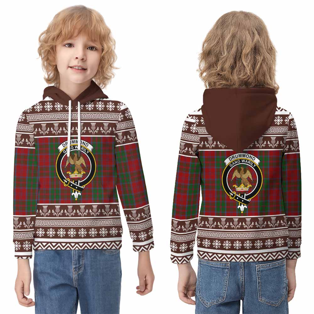 Drummond Clan Tartan Christmas Kid Hoodie with Family Crest - Tartan Vibes Clothing