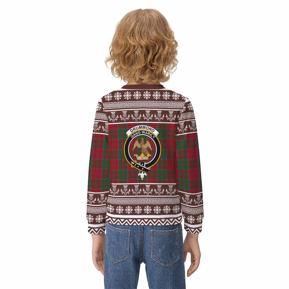 Drummond Clan Tartan Christmas Kid Ugly Sweatshirt with Family Crest - Tartan Vibes Clothing