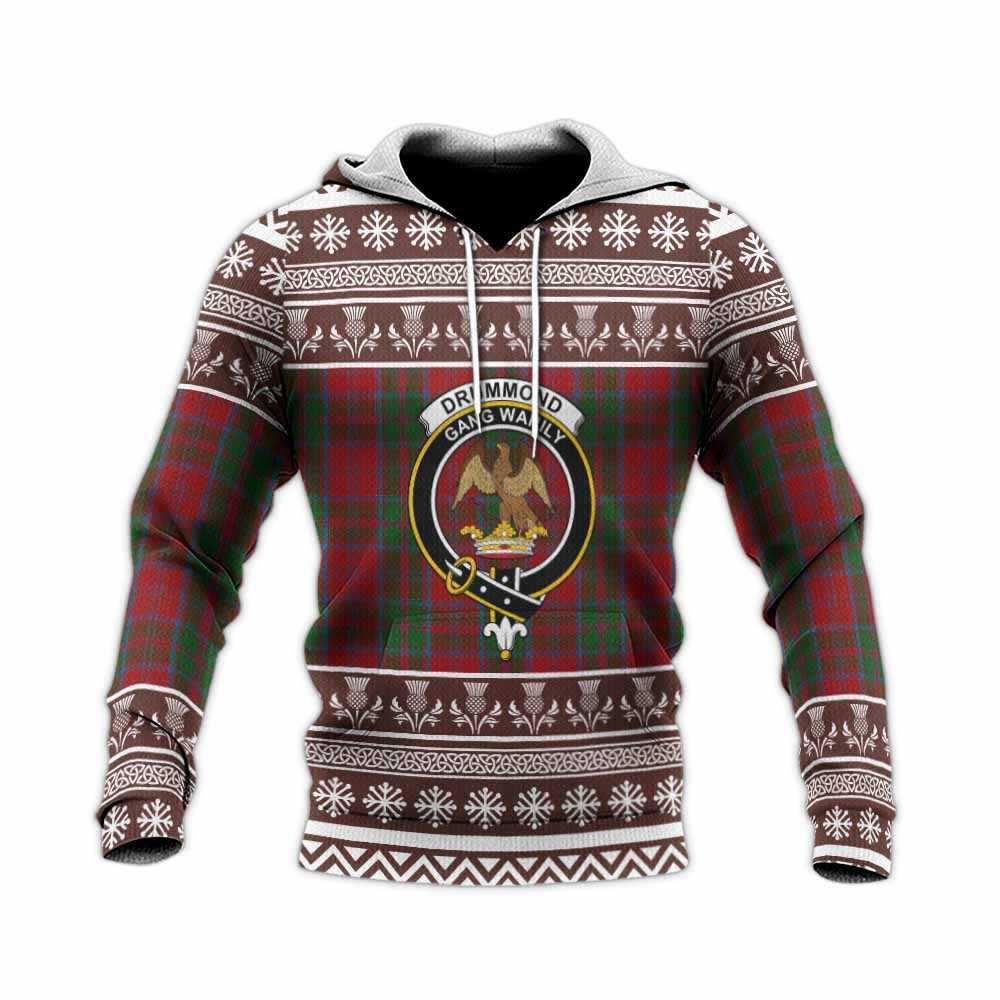 Drummond Clan Tartan Christmas Knitted Hoodie with Family Crest - Tartan Vibes Clothing