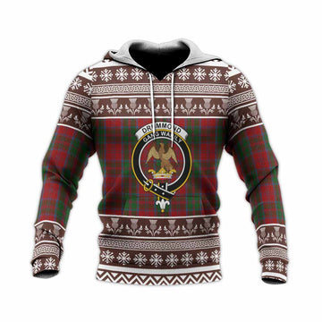 Drummond Clan Tartan Christmas Knitted Hoodie with Family Crest