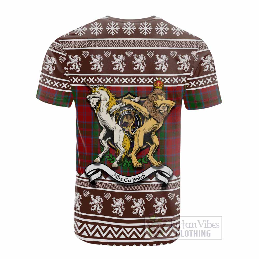 Drummond Clan Tartan Crest Christmas Cotton T-shirt Coat of Arms Funny Style - Tartan Vibes Clothing