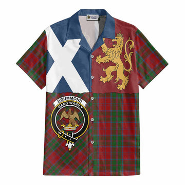 Drummond Crest Tartan Cotton Hawaiian Shirt with Lion Rampant Saltire Style - Tartan Vibes Clothing