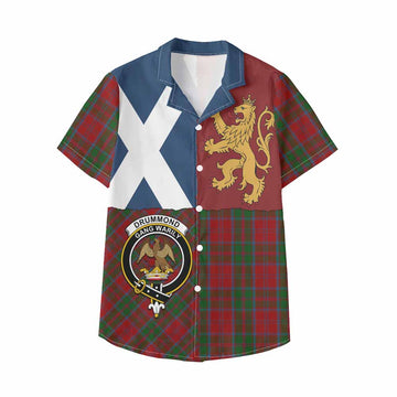 Drummond Crest Tartan Kid Hawaiian Shirt with Lion Rampant Saltire Style